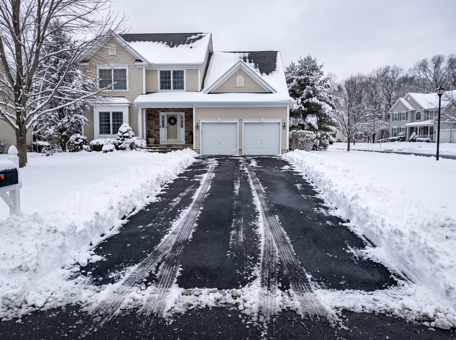 Freshly plowed residential driveway