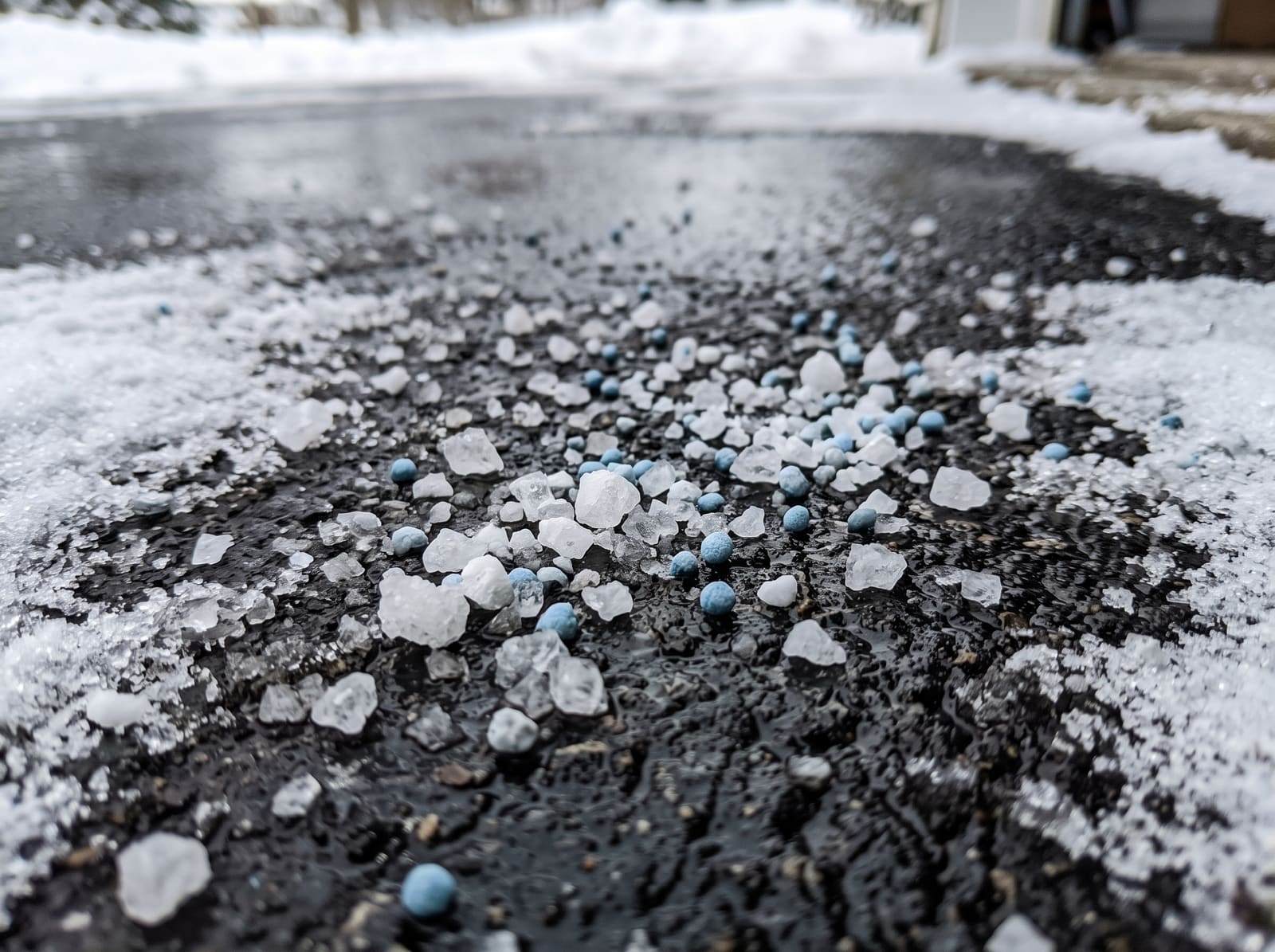 Rock salt being spread for de-icing